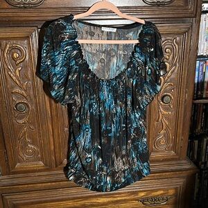 Cato Teal and Black Ruched Blouse